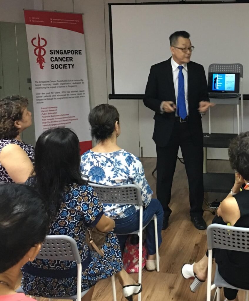 Jeremiah Chin speaking at a Singapore Cancer Society community session